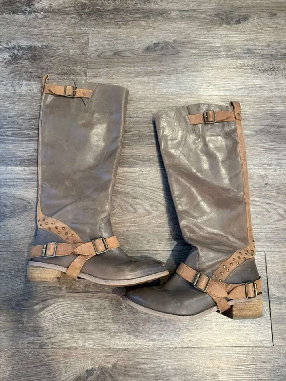 Naughty Monkey Tall Tan Taupe Leather Riding Boho Boots Size 8
